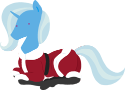 Size: 1504x1086 | Tagged: safe, artist:thehuskylord, imported from derpibooru, trixie, pony, unicorn, black stockings, christmas, clothes, costume, dot eyes, holiday, lying down, mane, pointy ponies, santa costume, simple, simple background, solo, tail, transparent background