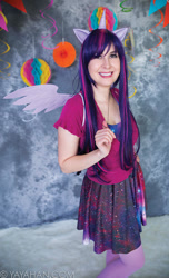 Size: 546x900 | Tagged: safe, artist:twinklebatcosplay, imported from derpibooru, twilight sparkle, alicorn, human, 2015, clothes, cosplay, costume, irl, irl human, photo, twilight sparkle (alicorn), watermark
