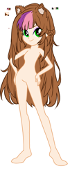 Size: 1062x2631 | Tagged: safe, alternate version, artist:gihhbloonde, imported from derpibooru, oc, oc only, equestria girls, barbie doll anatomy, barefoot, base used, breasts, eyelashes, featureless breasts, featureless crotch, feet, female, hand on hip, simple background, smiling, solo, white background