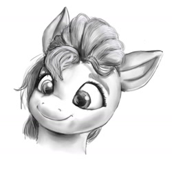 Size: 1280x1258 | Tagged: safe, artist:nedemai, imported from derpibooru, sunny starscout, earth pony, pony, bust, female, g5, mare, monochrome, my little pony: a new generation, portrait, simple background, smiling, solo