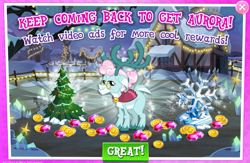 Size: 1035x676 | Tagged: safe, imported from derpibooru, aurora the reindeer, advertisement, christmas, gameloft, gem, holiday, official