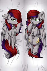 Size: 3000x4500 | Tagged: safe, artist:severe acrophobia, imported from derpibooru, oc, oc only, oc:evening prose, pegasus, pony, body pillow, dakimakura cover, female, freckles, jewelry, mare, necklace, pearl necklace