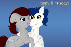 Size: 6000x4000 | Tagged: safe, artist:eminent entropy, imported from derpibooru, oc, oc only, oc:aurora rider, oc:skyfire lumia, hengstwolf, pegasus, pony, werewolf, birthday, duo, happy birthday, hug, romantic