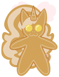 Size: 1178x1534 | Tagged: safe, artist:thatdarnbun, imported from derpibooru, oc, oc only, oc:fleurbelle, bow, female, food, gingerbread (food), gingerbread pony, hair bow, mare, simple background, transparent background, yellow eyes