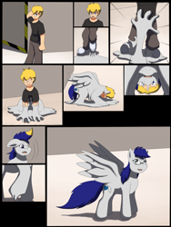 Size: 1920x2560 | Tagged: safe, artist:wolferion, imported from derpibooru, oc, oc only, goo, human, pegasus, pony, bondage, encasement, glasses, human to pony, living latex, male, solo, transformation, transformation sequence