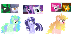 Size: 1500x733 | Tagged: safe, artist:tragedy-kaz, imported from derpibooru, cheese sandwich, pinkie pie, rarity, twilight sparkle, oc, alicorn, earth pony, pony, unicorn, base used, eyelashes, female, magical lesbian spawn, male, mare, offspring, parent:cheese sandwich, parent:pinkie pie, parent:rarity, parent:twilight sparkle, parents:cheesepie, parents:oc x oc, parents:rarilight, screencap reference, simple background, smiling, stallion, transparent background, twilight sparkle (alicorn)