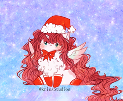 Size: 2404x1978 | Tagged: safe, artist:krissstudios, imported from derpibooru, oc, oc:nokori, alicorn, pony, chest fluff, christmas, chubbie, hat, holiday, santa hat, solo