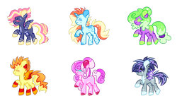 Size: 1054x603 | Tagged: safe, artist:tragedy-kaz, imported from derpibooru, oc, oc only, bat pony, earth pony, pegasus, pony, unicorn, base used, bat pony oc, bat wings, colored hooves, earth pony oc, ethereal mane, eyelashes, female, horn, mare, pegasus oc, raised hoof, simple background, starry mane, transparent background, unicorn oc, wings