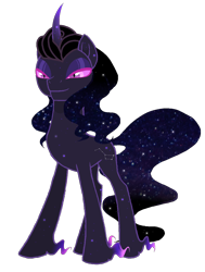 Size: 908x1203 | Tagged: safe, artist:enifersuch, imported from derpibooru, oc, oc only, oc:indigo, pony, unicorn, base used, ethereal mane, eyeshadow, horn, makeup, male, parent:nightmare moon, parent:tantabus, simple background, smiling, solo, stallion, starry mane, transparent background, unicorn oc