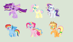 Size: 1280x748 | Tagged: safe, artist:88astra88, imported from derpibooru, applejack, fluttershy, pinkie pie, rainbow dash, rarity, twilight sparkle, alicorn, earth pony, pegasus, pony, unicorn, base used, female, hat, mane six, mare, one eye closed, redesign, simple background, smiling, twilight sparkle (alicorn), wink