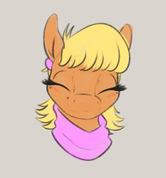 Size: 1396x1498 | Tagged: safe, artist:aquaticvibes, imported from derpibooru, ms. harshwhinny, earth pony, pony, bust, cute, female, gray background, mare, ms. cutewhinny, portrait, simple background, smiling, solo, when she smiles