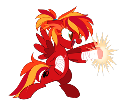 Size: 2175x1889 | Tagged: safe, artist:khimi-chan, imported from derpibooru, oc, oc only, oc:fire strike, pegasus, pony, arm wraps, bipedal, eyelashes, female, freckles, mare, open mouth, pegasus oc, punch, scar, sharp teeth, simple background, teeth, transparent background, underhoof, wings