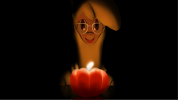 Size: 2649x1491 | Tagged: safe, artist:hitsuji, imported from derpibooru, alpaca, them's fightin' herds, bo burnham, candle, clothes, community related, dark background, glasses, paprika (tfh), reflection, screenshot redraw, solo, sweater