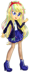 Size: 448x1068 | Tagged: safe, artist:gihhbloonde, imported from derpibooru, oc, oc only, equestria girls, base used, clothes, devil horns, equestria girls-ified, eyelashes, female, high heels, horns, shoes, simple background, skirt, smiling, solo, transparent background, waving