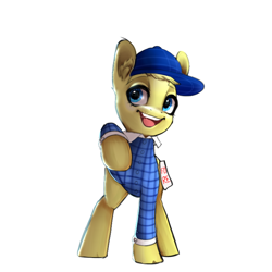 Size: 768x768 | Tagged: safe, artist:mayslost, imported from derpibooru, oc, oc only, oc:foxy whooves, fox, fox pony, hybrid, cap, clothes, hat, male, plaid shirt, shirt, simple background, solo, white background