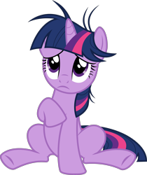 Size: 6000x7148 | Tagged: safe, artist:twilirity, imported from derpibooru, twilight sparkle, pony, unicorn, lesson zero, season 2, .svg available, absurd resolution, female, frown, full body, horn, looking up, mare, messy mane, multicolored mane, multicolored tail, purple eyes, simple background, sitting, solo, tail, transparent background, unicorn twilight, vector