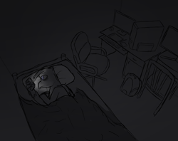 Size: 2600x2056 | Tagged: safe, artist:somber, imported from derpibooru, oc, oc only, oc:sombird, griffon, bed, chair, computer, dark, depression, edgy, griffon oc, high res, male, phone, room, solo