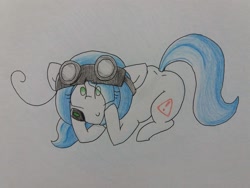 Size: 2064x1548 | Tagged: safe, artist:cherro, imported from derpibooru, oc, oc only, oc:mal, earth pony, pony, butt, goggles, plot, solo, traditional art