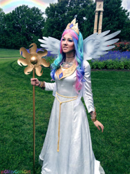 Size: 850x1133 | Tagged: safe, artist:glitzygeekgirl, imported from derpibooru, princess celestia, human, clothes, cosplay, costume, irl, irl human, photo, rainbow