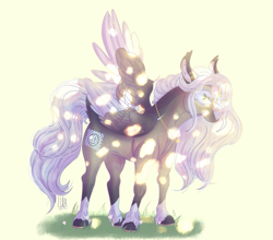 Size: 1417x1246 | Tagged: safe, artist:pegasus004, imported from derpibooru, oc, pegasus, pony, blaze (coat marking), coat markings, colored, colored wings, colored wingtips, dappled sunlight, ear fluff, ear piercing, earring, facial markings, glasses, grass, horseshoes, jewelry, necklace, piercing, realistic horse legs, small wings, socks (coat markings), solo, unshorn fetlocks, wings