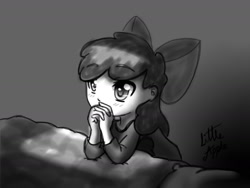Size: 1280x960 | Tagged: safe, artist:arielsbx, imported from derpibooru, apple bloom, human, female, grayscale, humanized, monochrome, solo