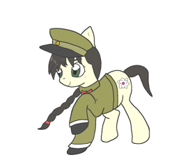 Size: 1037x977 | Tagged: safe, alternate version, imported from twibooru, oc, pony, braid, clothes, female, hat, image, png, ponified, solo, uniform