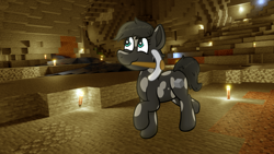 Size: 7680x4320 | Tagged: safe, artist:xppp1n, imported from ponybooru, oc, earth pony, pony, 3d, blender, blender cycles, cave, female, iron pickaxe, mare, minecraft, ponified, solo