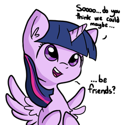 Size: 701x692 | Tagged: safe, artist:tjpones edits, color edit, edit, editor:lilliz, imported from derpibooru, twilight sparkle, alicorn, pony, adorkable, adorkable twilight, bronybait, colored, colored sclera, cute, dialogue, dork, female, horn, open mouth, princess of friendship, question mark, simple background, solo, spread wings, talking, tjpones is trying to murder us, twiabetes, twilight sparkle (alicorn), white background, wings