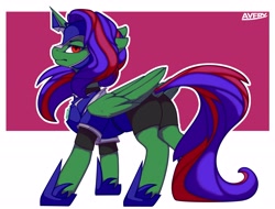 Size: 3961x3017 | Tagged: safe, artist:avery-valentine, imported from derpibooru, oc, pony, unicorn, angry, armor, armored pony, butt, commission, dock, high res, horn, plot, purple hair, red eyes, red hair, simple background, tail, white background, wings