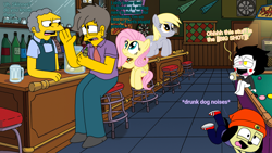 Size: 1920x1080 | Tagged: safe, artist:haileykitty69, imported from derpibooru, derpy hooves, fluttershy, dog, human, pegasus, pony, deltarune, downvote bait, moe syzlak, parappa, parappa the rapper, puppet, seymour skinner, spamton, the simpsons, undertale