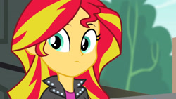 Size: 3410x1920 | Tagged: safe, imported from derpibooru, screencap, sunset shimmer, equestria girls, rainbow rocks, clothes, female, high res, jacket, leather, leather jacket, solo