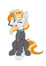 Size: 935x1323 | Tagged: safe, artist:calena, derpibooru exclusive, imported from derpibooru, oc, oc only, oc:diana melody, pony, unicorn, derpibooru community collaboration, 2022 community collab, clothes, female, heart, looking at you, microphone, one eye closed, simple background, solo, transparent background, wink, winking at you