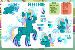 Size: 4000x2661 | Tagged: safe, artist:jennieoo, imported from derpibooru, oc, oc only, oc:fleetfire, oc:opal love, pegasus, body freckles, cutie mark, freckles, looking at you, one eye closed, reference sheet, roller skates, show accurate, tongue out, wink