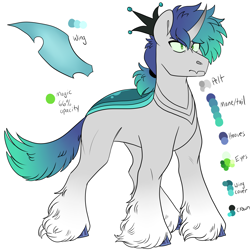 Size: 3000x3000 | Tagged: safe, artist:gingygin, imported from derpibooru, oc, oc only, oc:valiance, changepony, hybrid, color palette, high res, interspecies offspring, offspring, parent:queen chrysalis, parent:shining armor, parents:shining chrysalis, reference sheet, simple background, solo, unshorn fetlocks, white background