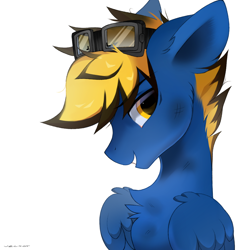 Size: 1900x1900 | Tagged: safe, artist:zlatavector, imported from derpibooru, oc, oc only, oc:volt, pegasus, pony, bust, chest fluff, commission, dirty, glasses, male, simple background, solo, stallion, white background