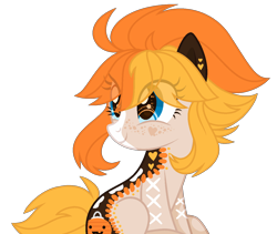 Size: 1336x1128 | Tagged: safe, artist:necrophilifox, imported from derpibooru, oc, oc only, earth pony, pony, base used, earth pony oc, eye clipping through hair, eyelashes, looking back, pumpkin bucket, simple background, smiling, solo, tattoo, transparent background