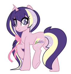 Size: 700x733 | Tagged: safe, artist:necrophilifox, imported from derpibooru, oc, oc only, pony, unicorn, base used, bow, ethereal mane, eye clipping through hair, female, hair bow, horn, looking back, mare, simple background, smiling, solo, starry mane, transparent background, underhoof, unicorn oc