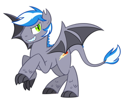 Size: 2334x1979 | Tagged: safe, artist:khimi-chan, imported from derpibooru, oc, oc only, oc:silverbolt, dracony, dragon, hybrid, bat wings, claws, grin, male, rearing, simple background, smiling, stallion, transparent background, wings