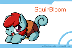 Size: 1280x853 | Tagged: source needed, safe, artist:arielsbx, imported from derpibooru, apple bloom, squirtle, looking at you, one eye closed, pokefied, pokémon, solo, wink