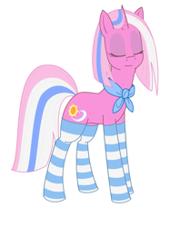 Size: 2145x2866 | Tagged: safe, artist:modera, imported from derpibooru, clear sky, pony, clothes, eyes closed, female, high res, mare, ms paint, simple background, socks, stockings, striped socks, thigh highs, white background