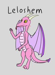 Size: 582x797 | Tagged: safe, artist:dzamie, imported from derpibooru, oc, oc only, oc:leloshem, dragon, :p, colored, digital art, dragon oc, dragoness, female, gray background, horns, simple background, slit pupils, smiling, solo, tail, tongue out, wings