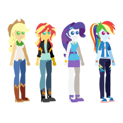 Size: 1024x1024 | Tagged: safe, artist:archooves, imported from derpibooru, applejack, rainbow dash, rarity, sunset shimmer, equestria girls, boots, clothes, hat, jacket, pointy people, rarity peplum dress, shoes, simple background, transparent background