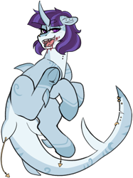 Size: 1313x1753 | Tagged: safe, artist:liefsong, imported from derpibooru, oc, oc only, oc:killi thaum, original species, shark, shark pony, undead, vampire, blood, fangs, female, piercing, simple background, solo, species swap, transparent background, underhoof