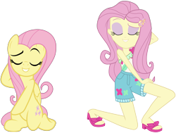 Size: 5753x4352 | Tagged: safe, artist:jhayarr23, artist:kuco, edit, imported from derpibooru, fluttershy, pegasus, pony, equestria girls, equestria girls series, i'm on a yacht, spoiler:eqg series (season 2), absurd resolution, adorasexy, beautiful, cute, eyes closed, eyeshadow, feet, female, hooves behind head, human pony fluttershy, kneeling, legs, makeup, mare, pose, raised eyebrow, sandals, sassy, scene interpretation, sexy, shyabetes, simple background, smiling, smug, toes, transparent background, vector