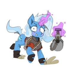 Size: 2000x2000 | Tagged: safe, artist:rellopone, imported from derpibooru, trixie, pony, unicorn, /mlp/ tf2 general, female, gun, heavy, high res, levitation, magic, mare, team fortress 2, telekinesis, tomislav, weapon