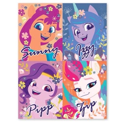 Size: 715x715 | Tagged: safe, imported from derpibooru, izzy moonbow, pipp petals, sunny starscout, zipp storm, earth pony, pegasus, pony, unicorn, cute, flower, g5, looking at you, my little pony: a new generation, open mouth, red eyes, red-eyed pipp, smiling