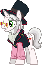 Size: 2647x4059 | Tagged: safe, artist:lincolnbrewsterfan, derpibooru exclusive, imported from derpibooru, baroque cloak, pony, unicorn, .svg available, beard, button, clothes, eyebrows, facial hair, formal, gameloft, glasses, gray mane, gray tail, green eyes, hat, hearth's warming, looking down, looking forward, male, multicolored mane, multicolored tail, necktie, shirt, silver mane, simple background, smiling, spectacles, stallion, standing, striped mane, striped tail, suit, svg, tail, tavern, top hat, transparent background, vector