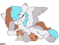 Size: 3961x3017 | Tagged: safe, artist:avery-valentine, imported from derpibooru, cat, pegasus, pony, blue hair, brown hair, high res, simple background, solo, white background