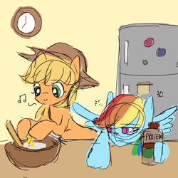 Size: 1200x1200 | Tagged: safe, artist:snowzaaah, imported from derpibooru, applejack, rainbow dash, earth pony, pegasus, pony, appledash, appledashdailydoodles, doodle, female, lesbian, shipping, sketch