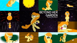 Size: 1280x719 | Tagged: safe, artist:animatedjames, edit, editor:quoterific, imported from derpibooru, carrot top, golden harvest, earth pony, pony, beyond her garden, eyes closed, female, mare, open mouth, pmv, solo, sun